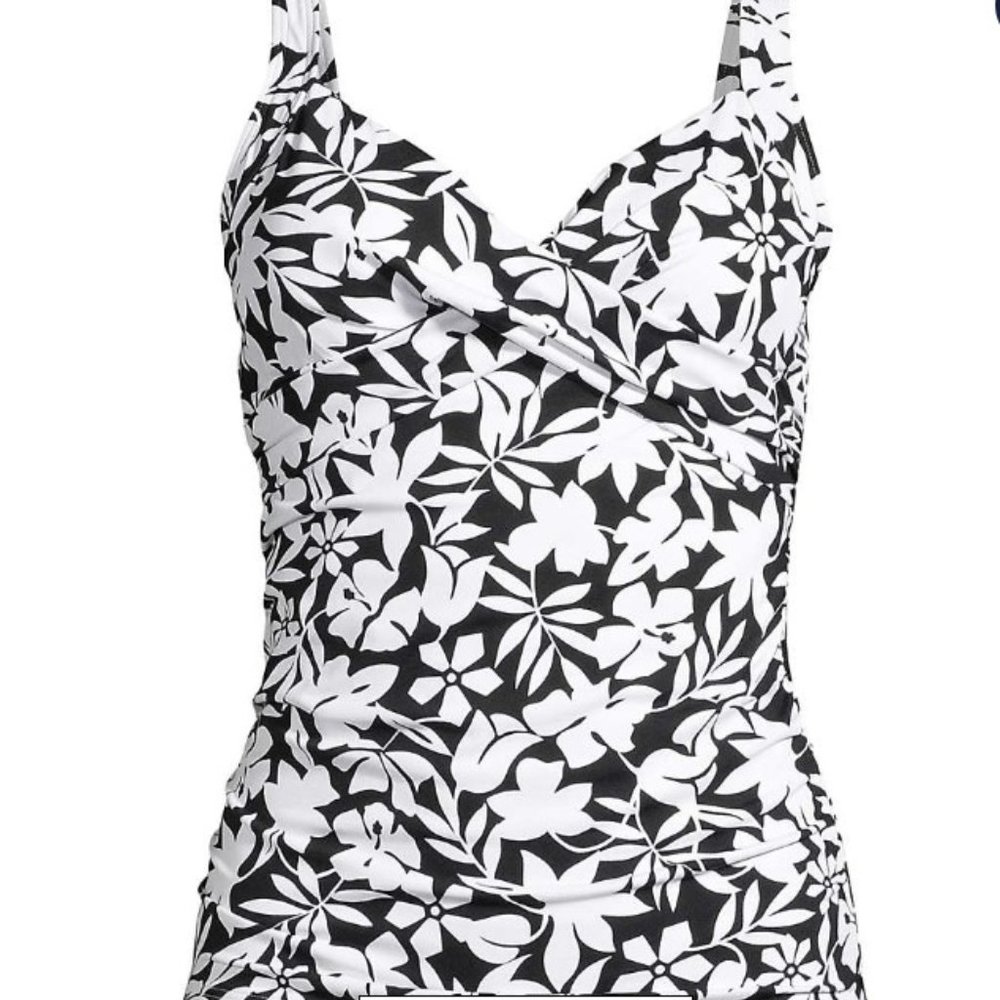 Lands End V-Neck Wrap Underwire Tankini Swimsuit Top 20W